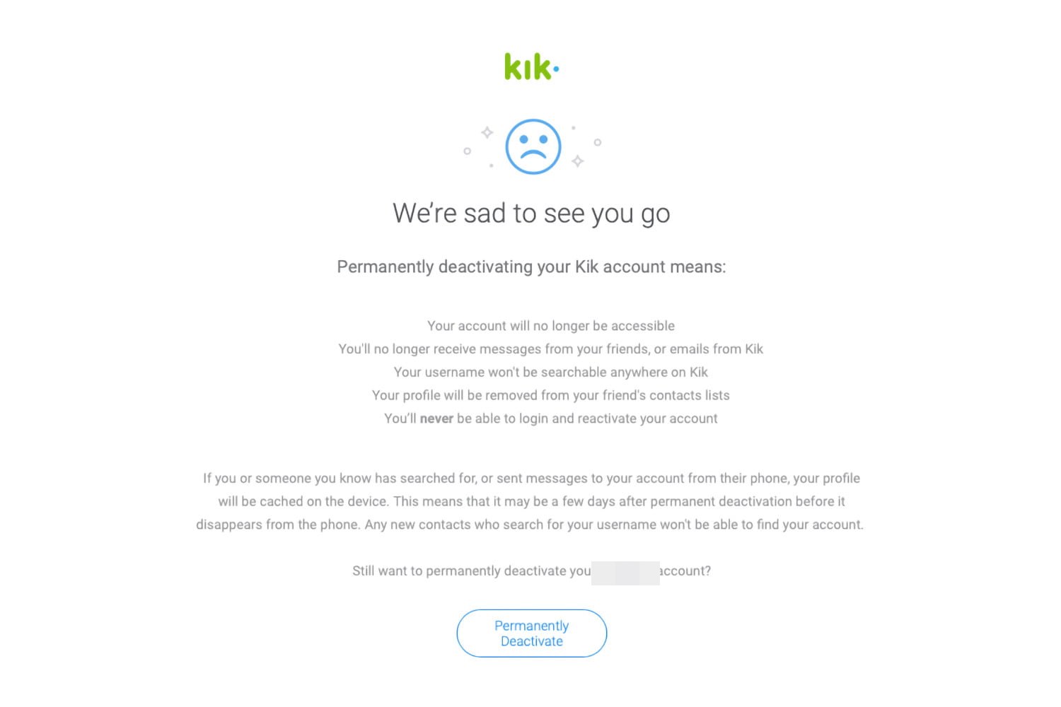 Kik の一時的な無効化