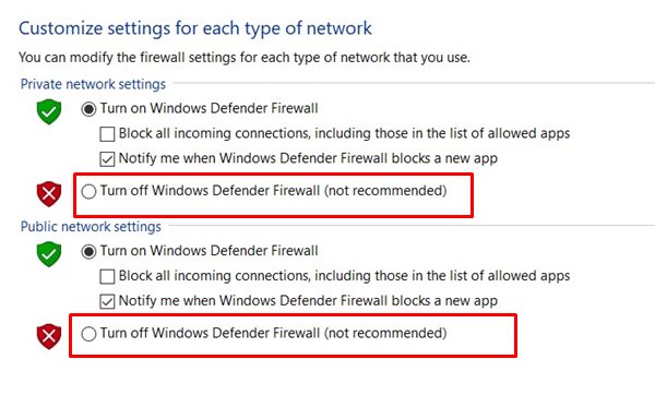 disable firewall Discord no route