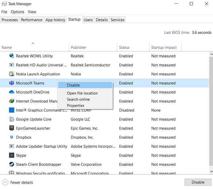 disable startup app windows 10