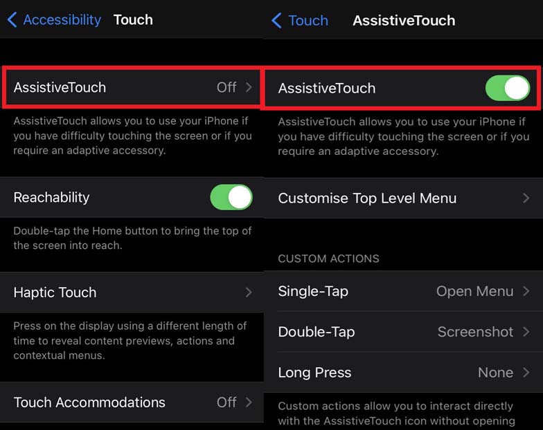 Включите Assistive Touch на iPhone и iPad