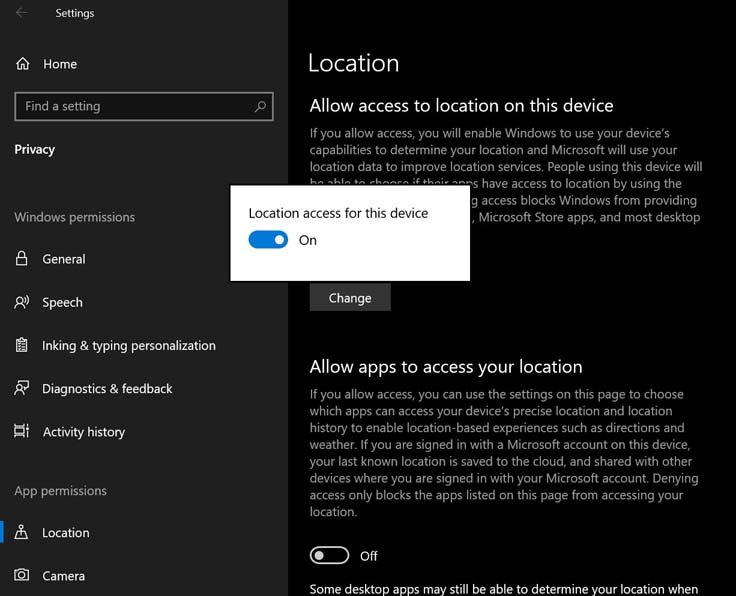 enable location to make hey Cortana work on Windows 10 PC