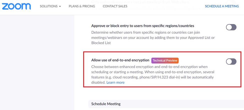 Enable end-to-end encryption on Zoom