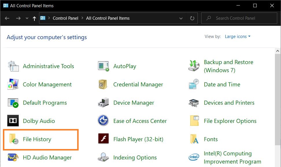 file history Windows 10
