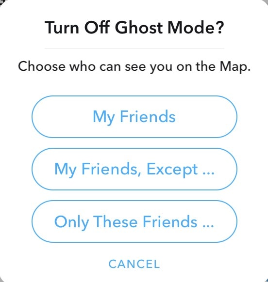 Turn off Ghost mode to disallow anyone to see location on snapchat