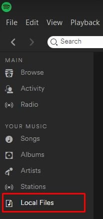 local files option spotify