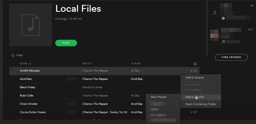 local files playlist spotify