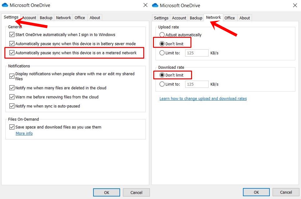 network limit onedrive files