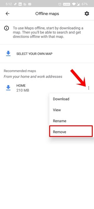 remove saved google maps