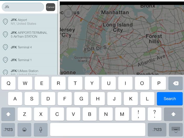 search routes waze