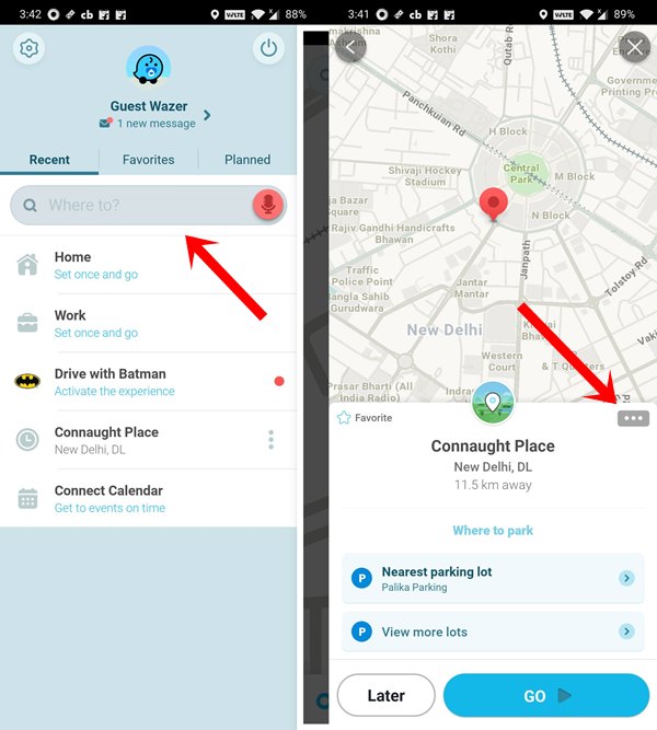 search waze location