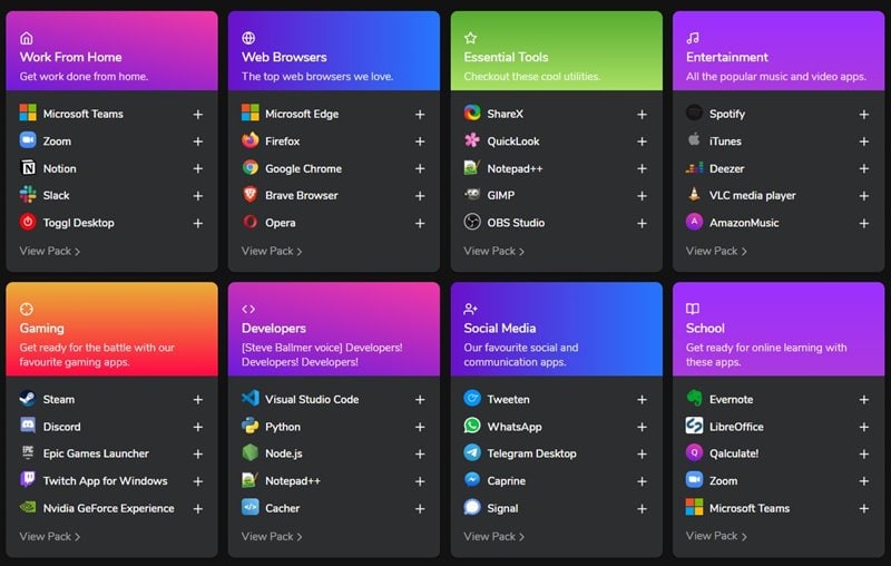 выберите приложения для Windows 10