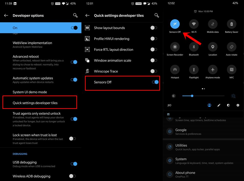 sensors off toggle