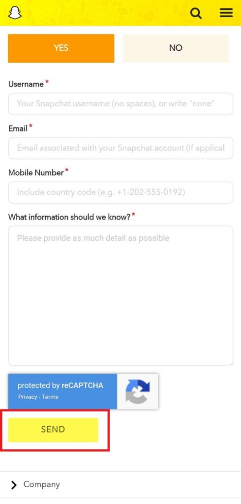 write to Snapchat support to retrieve hacked account