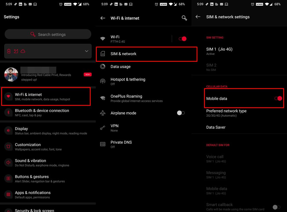 toggle mobile data