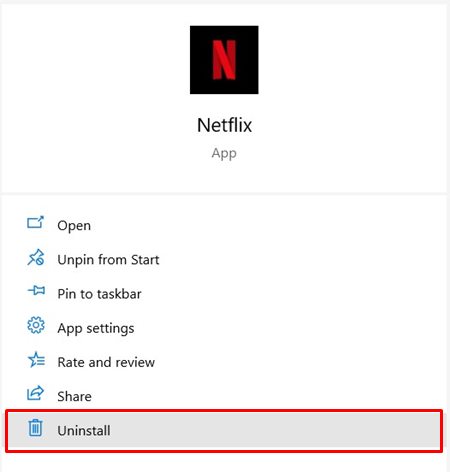 uninstall netflix error