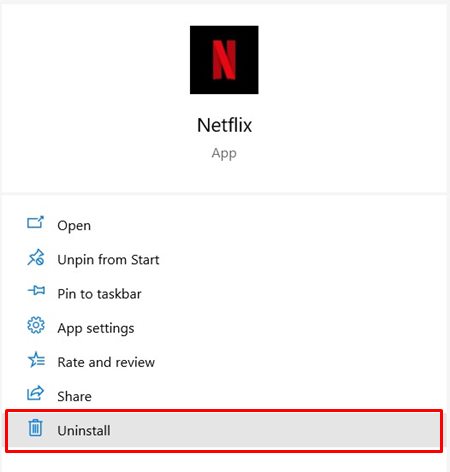 uninstall netflix error