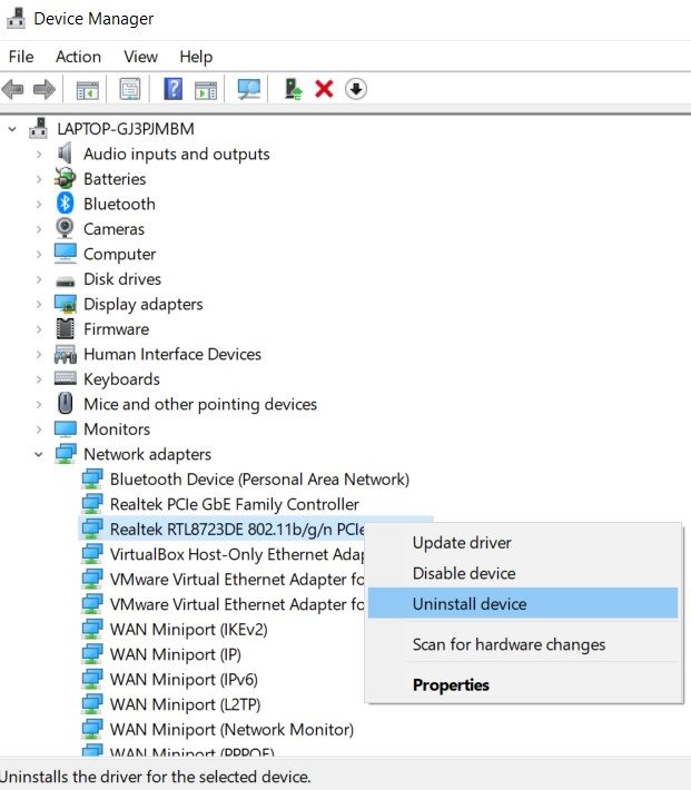 uninstall network drivers