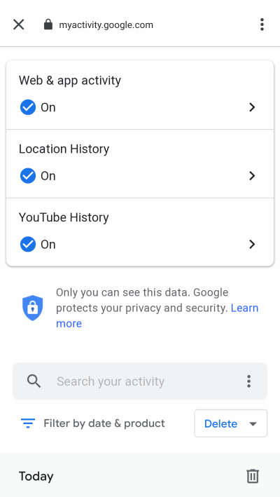 Delete all Activity from Google