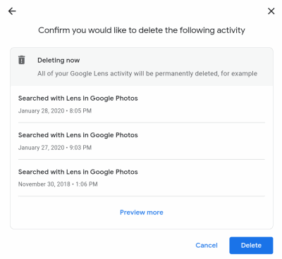 Delete all Activity from Google