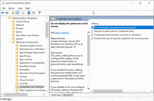 How to Disable Password Reveal Button in Windows 10
