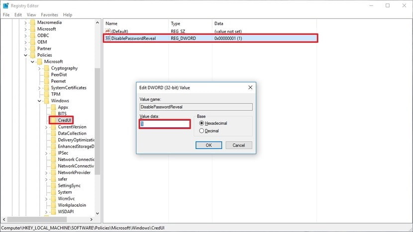 How to Disable Password Reveal Button in Windows 10