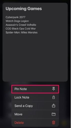 Как закрепить заметку в верхней части списка заметок на iPhone и iPad