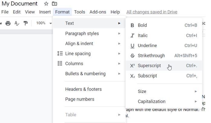 keyboard shortcut for subscript chromebook