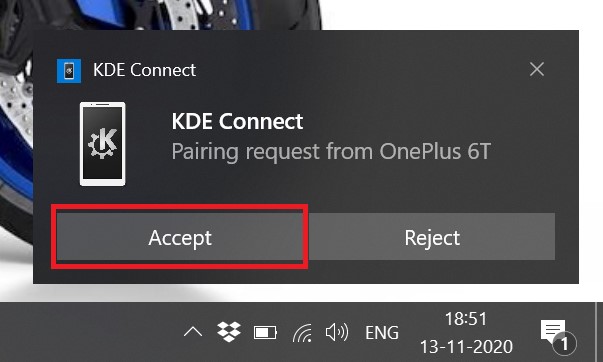 accept pairing request from KDE of smartphone