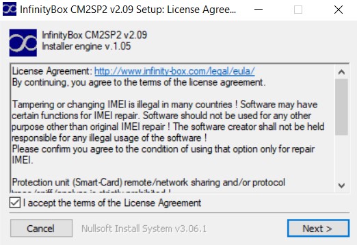 agree terms Infinity CM2SP2 Tool