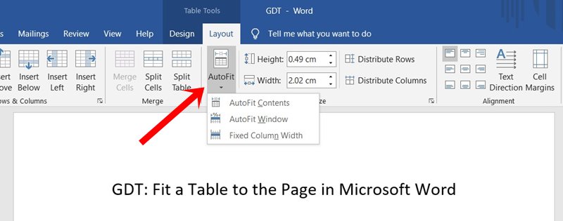 autofit table microsoft word