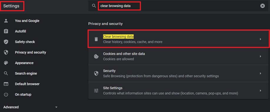 Chrome browser settings