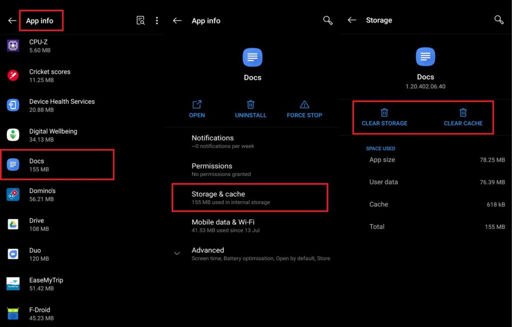 clear Google Docs cache on smartphone to fix spell check not working