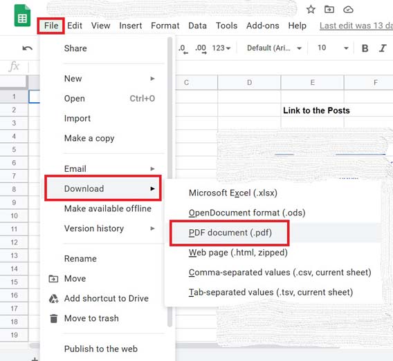 convert Google Sheets to PDF