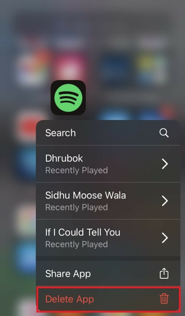 удалите приложение Spotify с iPhone, чтобы исправить проблему с музыкой, которая не воспроизводится