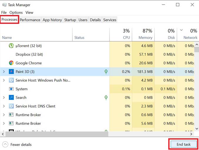 end tasks in Task Manager to fix the issue of slow Spotify desktop app