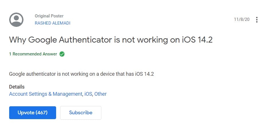google authenticator issue ios 14.2