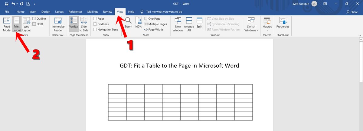 layout table microsoft word