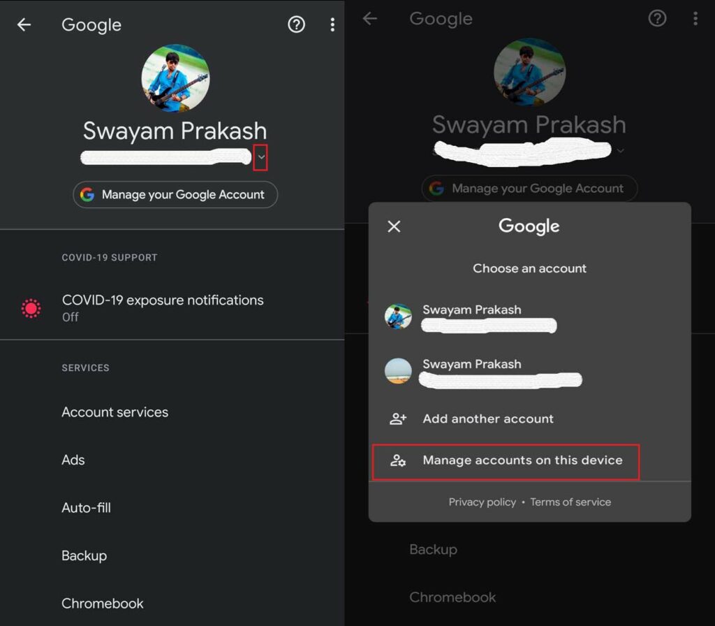 manage default google account