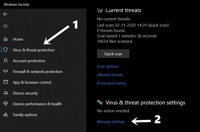 manage settings windows 10