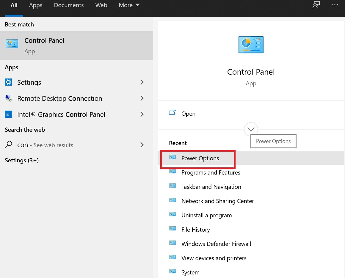 Open Power options under Control Panel