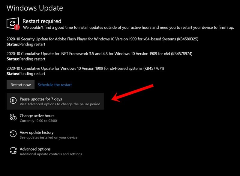 pause update
