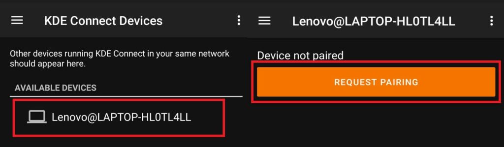 request pairing KDE connect