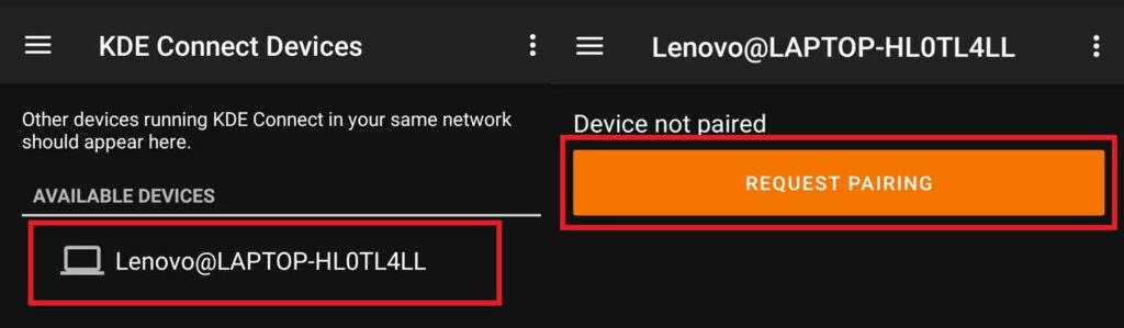 request pairing KDE connect