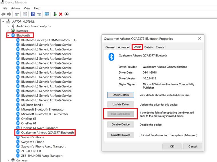 Qualcomm Atheros QCZ9565 Bluetooth driver problem