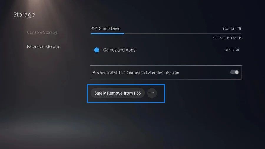 safely remove PS5 extended storage
