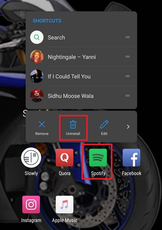 uninstall Spotify Android app