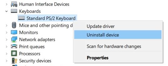 uninstall keyboard drivers