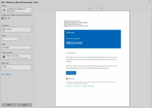 Windows 10 Mail print preview