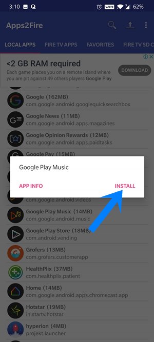 apps2fire install