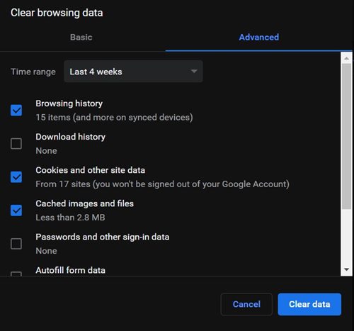 clear google chrome data